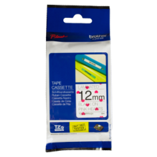 Brother TZE-MPPH31 dekoratīva uzlīmju lente, melni burti uz rozā fona ar sirsniņām, 12mm x 8 metri