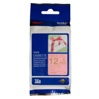 Brother TZE-RE34 dekoratīva auduma lente, zelta burti uz rozā fona 12mm x 4 metri