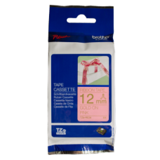 Brother TZE-RE34 dekoratīva auduma lente, zelta burti uz rozā fona 12mm x 4 metri